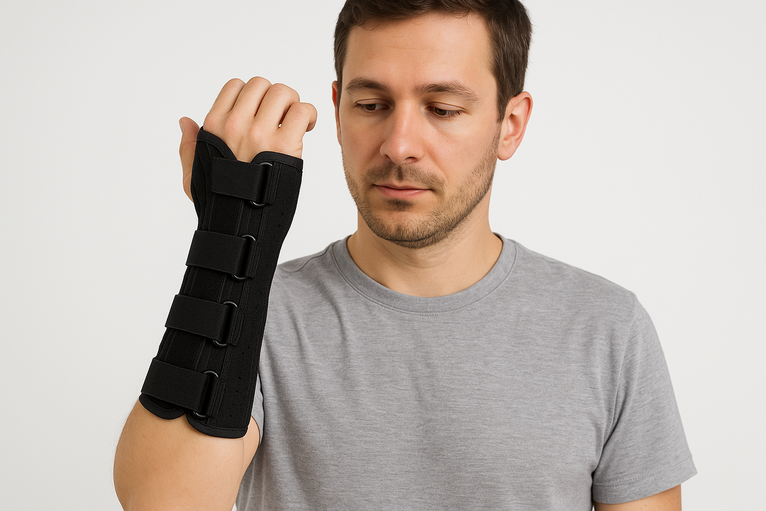 IMAGEN DE UN HOMBRE EN SU MANO IZQUIERDA TIENE MUÑEQUERA PARA EL DOLOR