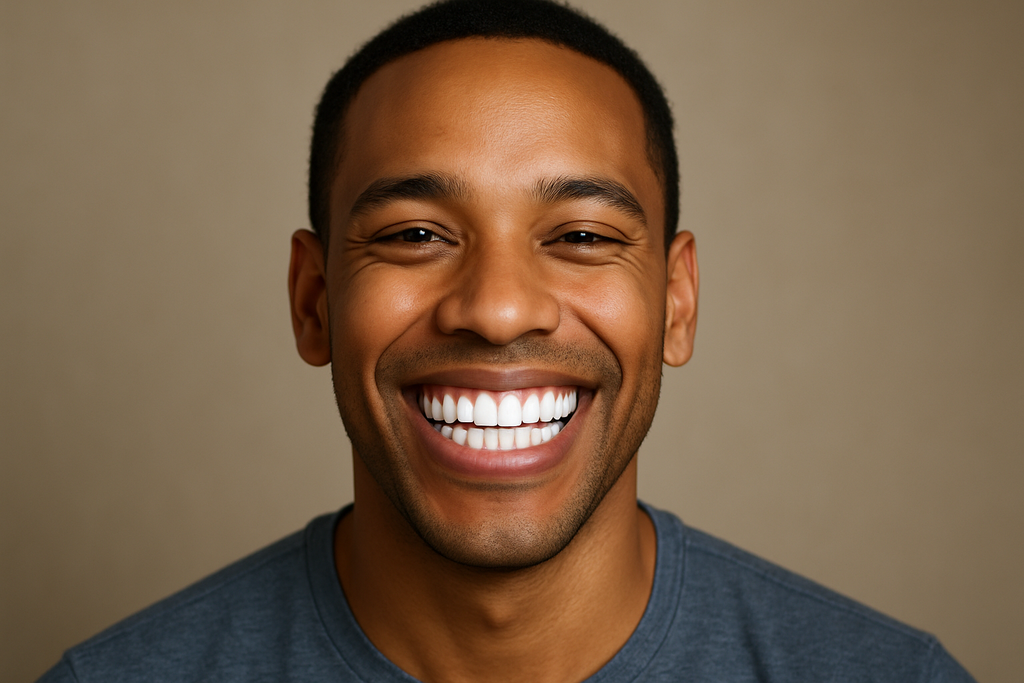IMAGEN DE UN HOMBRE FELIZ CON SUS DIENTES MUY BLANCOS SONRIENDO